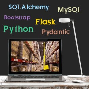 На темно-сером фоне надписи: Python, SQLAlchemy, MySQL, Flask, Bootstrap, Pydantic