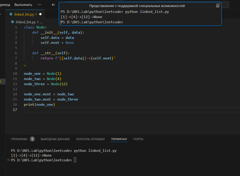 Скриншот области просмотра буфера терминала в VS Code